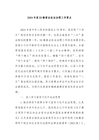 2024年度XX镇普法依法治理工作要点
