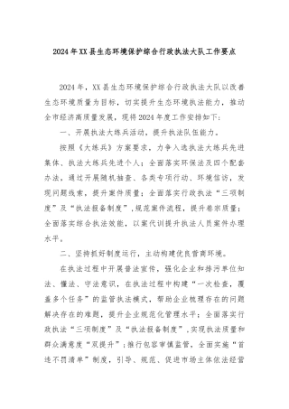 2024年XX县生态环境保护综合行政执法大队工作要点