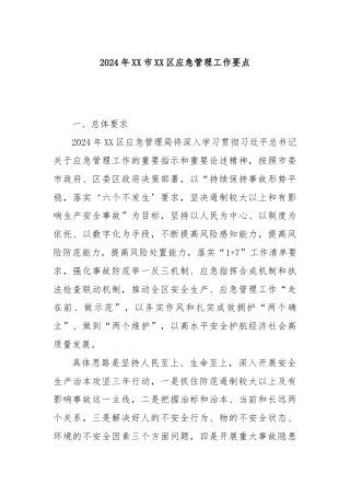 2024年XX市XX区应急管理工作要点