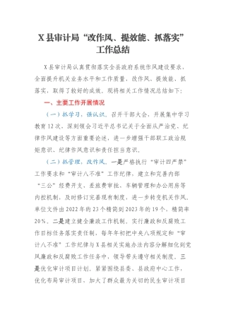 X县审计局“改作风、提效能、抓落实”工作总结
