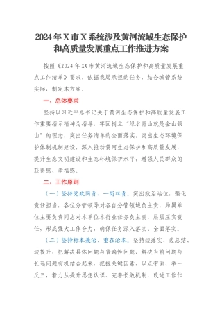 2024年X市X系统涉及黄河流域生态保护和高质量发展重点工作推进方案
