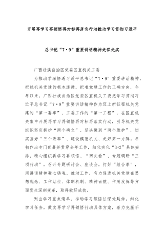 开展再学习再领悟再对标再落实行动推动学习贯彻习近平总书记“7·9”重要讲话精神走深走实