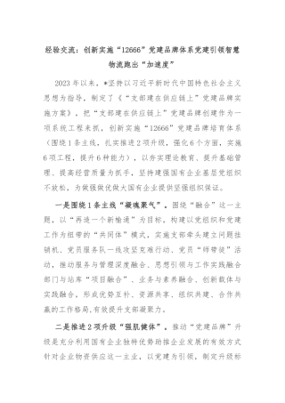 经验交流：创新实施“12666”党建品牌体系党建引领智慧物流跑出“加速度”