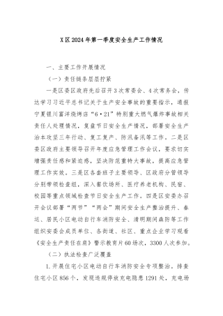 X区2024年第一季度安全生产工作情况