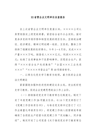 XX省管企业文明单位自查报告