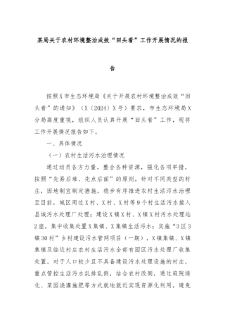 某局关于农村环境整治成效“回头看”工作开展情况的报告