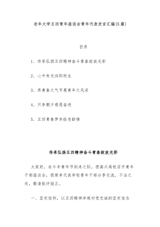 (5篇)老年大学五四青年座谈会青年代表发言汇编