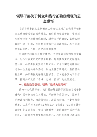 领导干部关于树立和践行正确政绩观的思想感悟