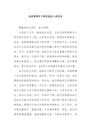 在优秀青年干部交流会上的发言