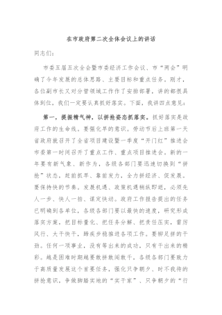 在市政府第二次全体会议上的讲话