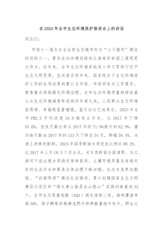 在2024年全市生态环境保护推进会上的讲话