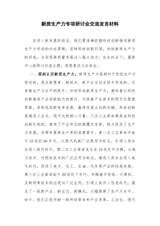 新质生产力专项研讨会交流发言材料
