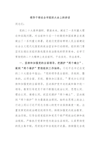 领导干部在全市组织大会上的讲话