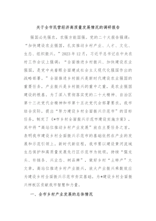 关于全市民营经济高质量发展情况的调研报告