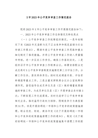 X市2023年公平竞争审查工作情况报告