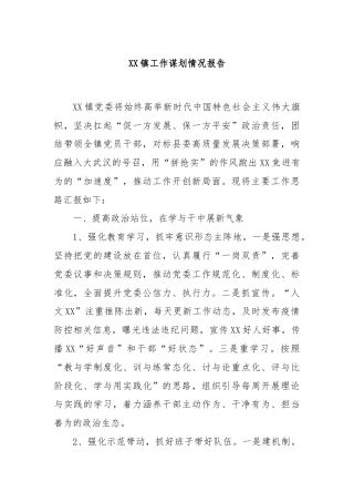 XX镇工作谋划情况报告