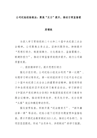 公司纪检经验做法：聚焦“五力”提升，推动日常监督提质增效