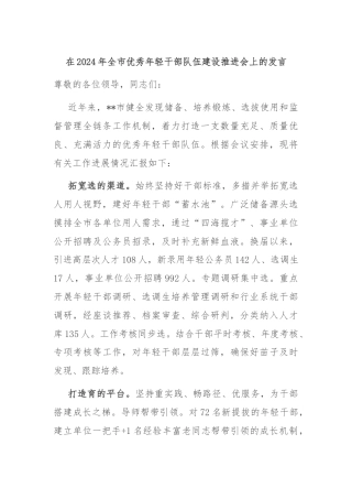 在2024年全市优秀年轻干部队伍建设推进会上的发言