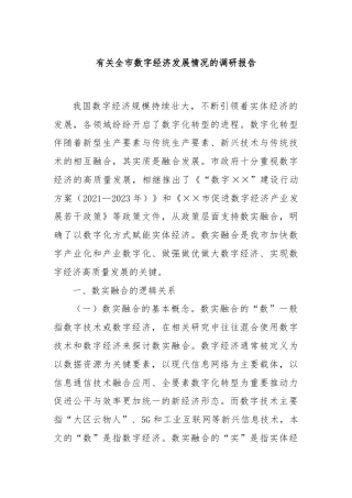 有关全市数字经济发展情况的调研报告