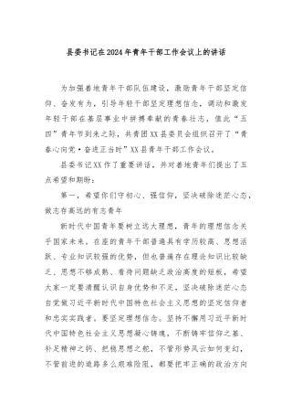 县委书记在2024年青年干部工作会议上的讲话