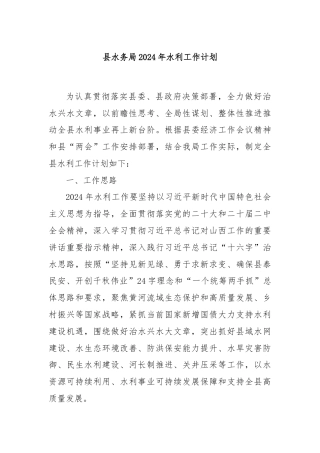县水务局2024年水利工作计划