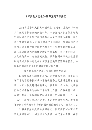 X市财政局党组2024年党建工作要点