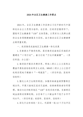 2024年全区卫生健康工作要点