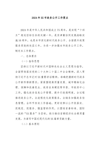 2024年XX市政务公开工作要点