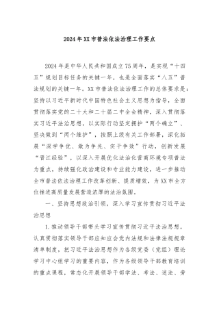 2024年XX市普法依法治理工作要点