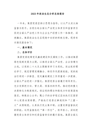 2023年政治生态分析总结报告