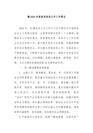 镇2024年度政府信息公开工作要点
