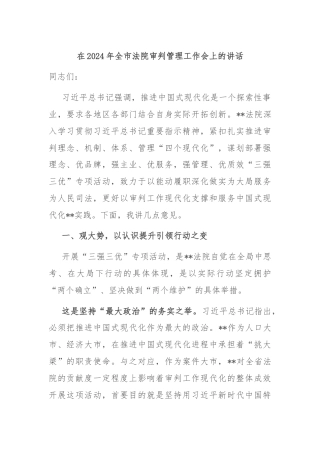 在2024年全市法院审判管理工作会上的讲话