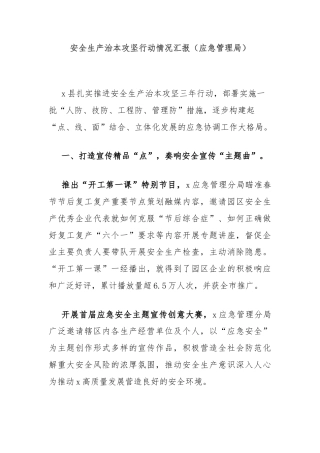 安全生产治本攻坚行动情况汇报（应急管理局）
