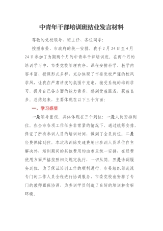 中青年干部培训班结业发言材料