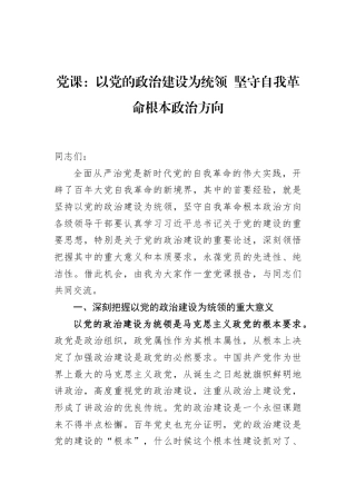 党课：以党的政治建设为统领+坚守自我革命根本政治方向