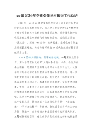 xx镇2024年党建引领乡村振兴工作总结
