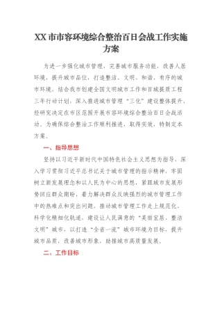 XX市市容环境综合整治百日会战工作实施方案
