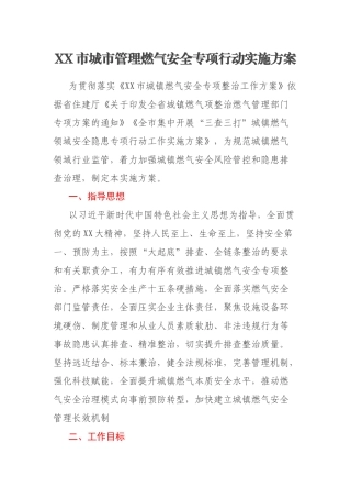 XX市城市管理燃气安全专项行动实施方案