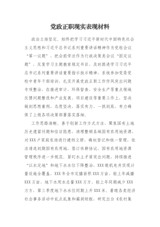 党政正职现实表现材料