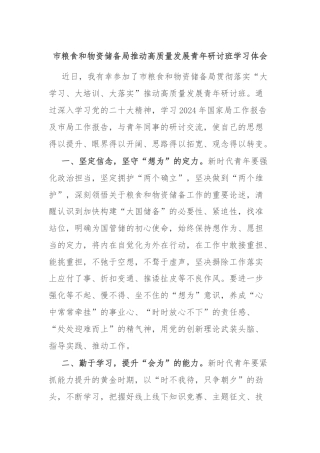 市粮食和物资储备局推动高质量发展青年研讨班学习体会