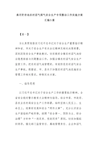 (5篇)粪污贮存池农村沼气煤气安全生产专项整治工作实施方案汇编