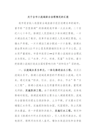 关于全市小流域综合治理情况的汇报