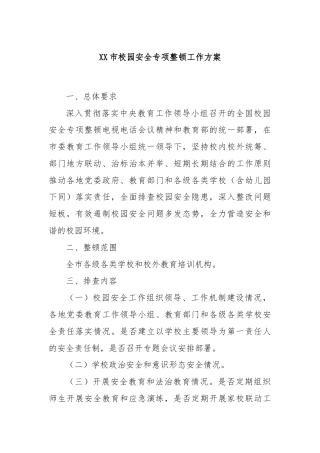 XX市校园安全专项整顿工作方案