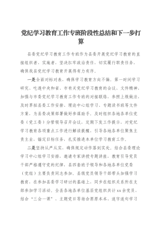 党纪学习教育工作专班阶段性总结和下一步打算