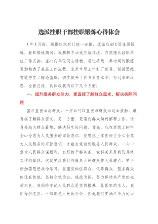 选派挂职干部挂职锻炼心得体会