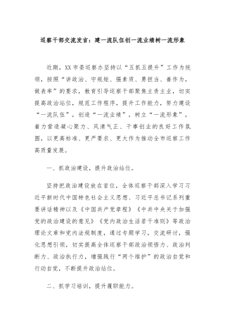 巡察干部交流发言：建一流队伍创一流业绩树一流形象