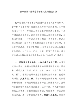 全市开展小流域综合治理试点的情况汇报