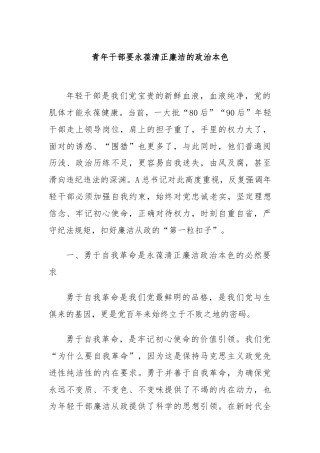 青年干部要永葆清正廉洁的政治本色