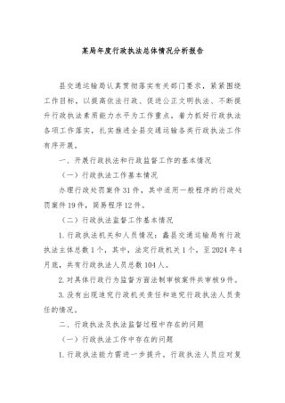 某局年度行政执法总体情况分析报告