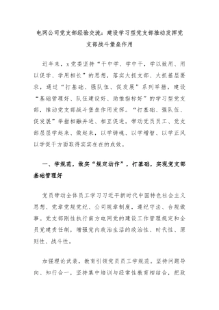 电网公司党支部经验交流：建设学习型党支部推动发挥党支部战斗堡垒作用